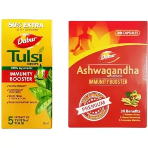 Dabur Tulsi Drops + Ashwaganda Capsules Immunity Booster (Drop 30ml + 60 Caps) (1Pack)
